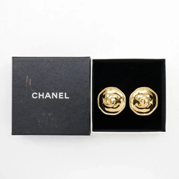 CHANEL Gold Logo Earrings